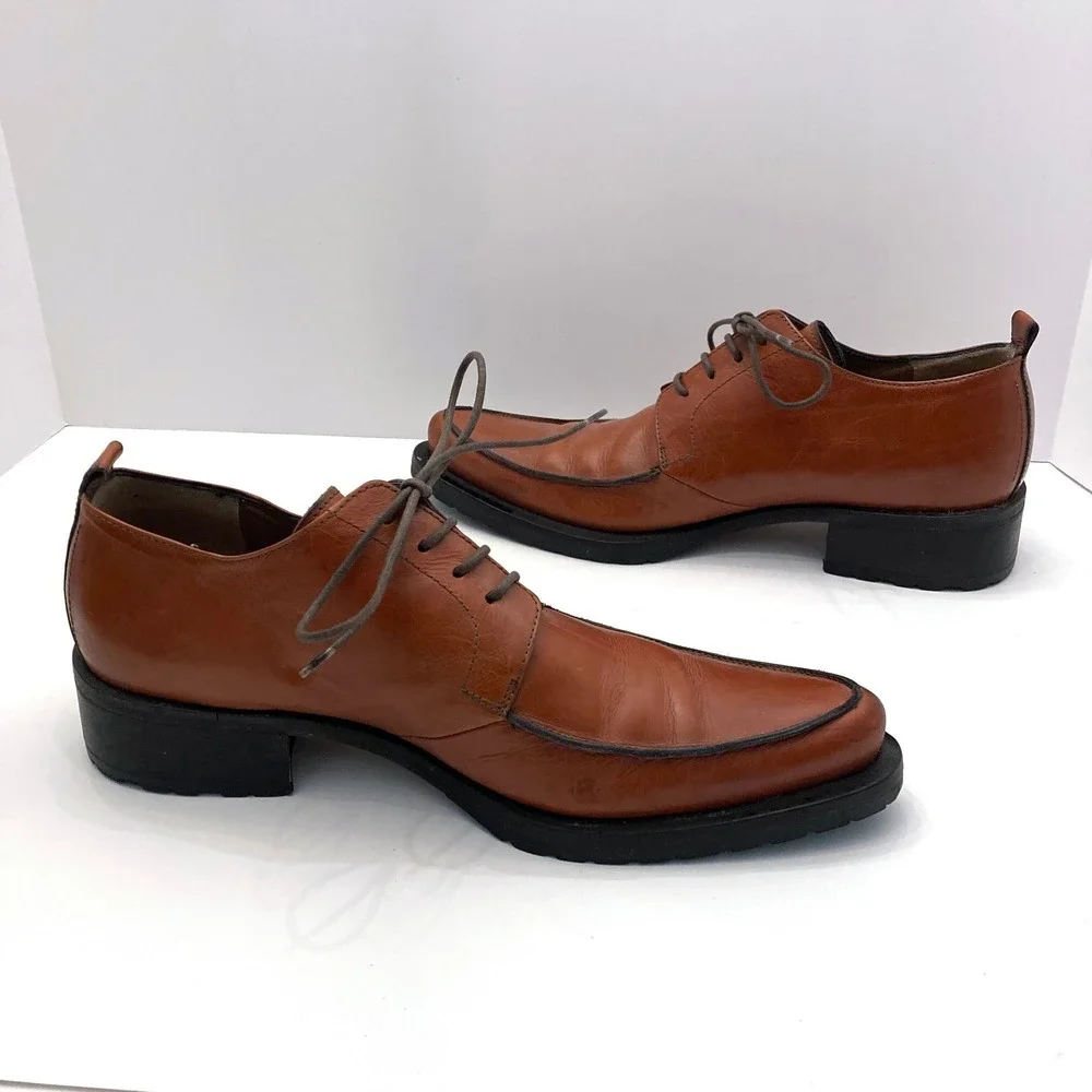 Pawelk's Juno Lace Up Oxford Apron Toe Brown Leather EU 43 US‎ Mens 10 Italy